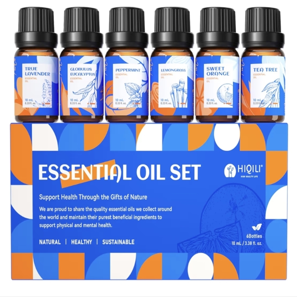 6pc Essential Oil Gift Set for Diffusers DIY Skin Care Home Stress Aromatherapy